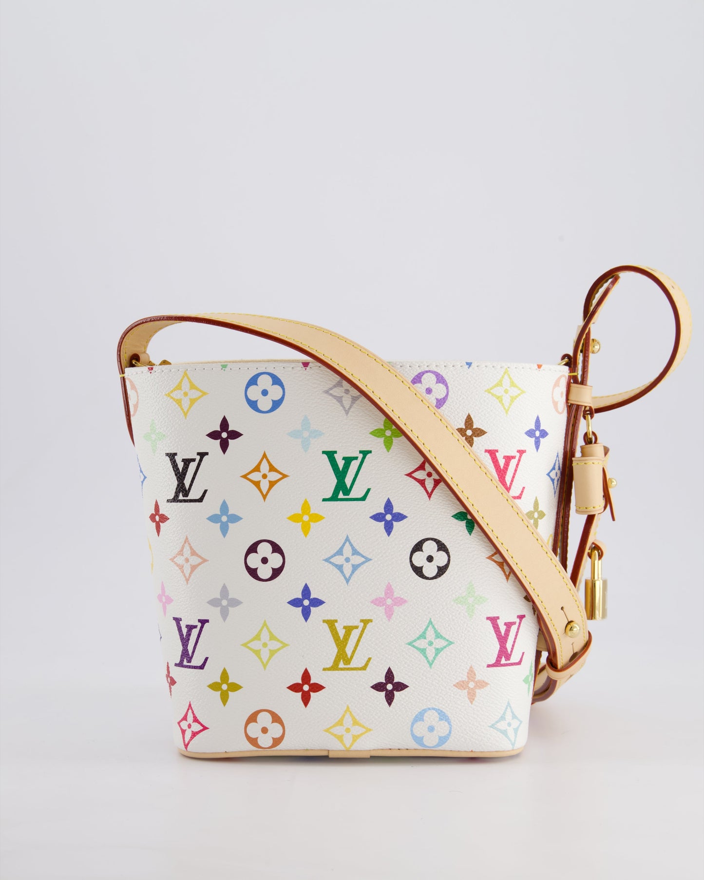*NEW* Louis Vuitton X Takashi Murakami All In BB Bag in White Coated Canvas & Calfskin Leather with Gold Hardware