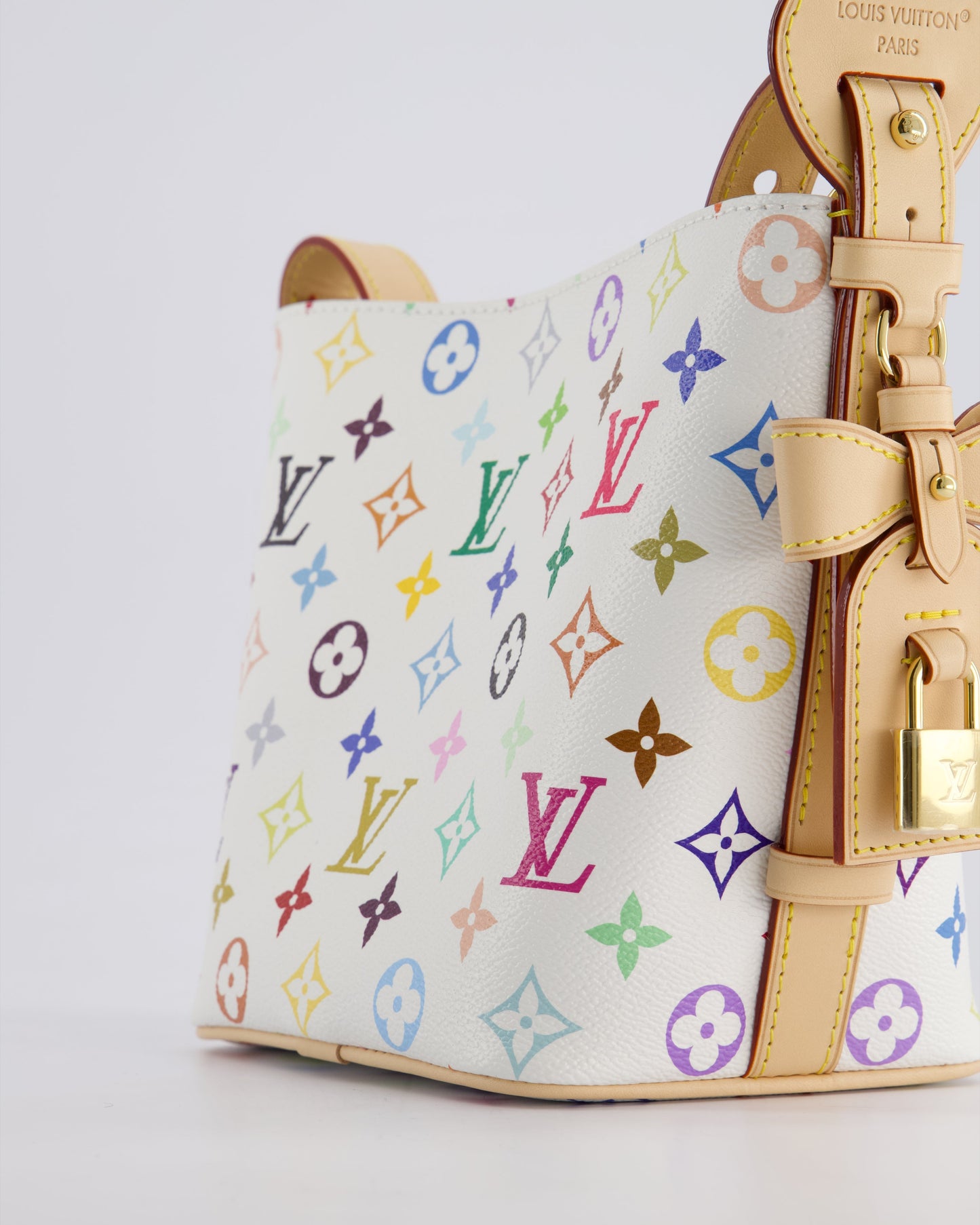 *NEW* Louis Vuitton X Takashi Murakami All In BB Bag in White Coated Canvas & Calfskin Leather with Gold Hardware