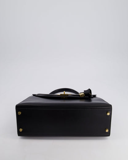 Hermès Vintage Kelly 32cm Sellier Bag in Noir Box Calf Leather with Gold Hardware