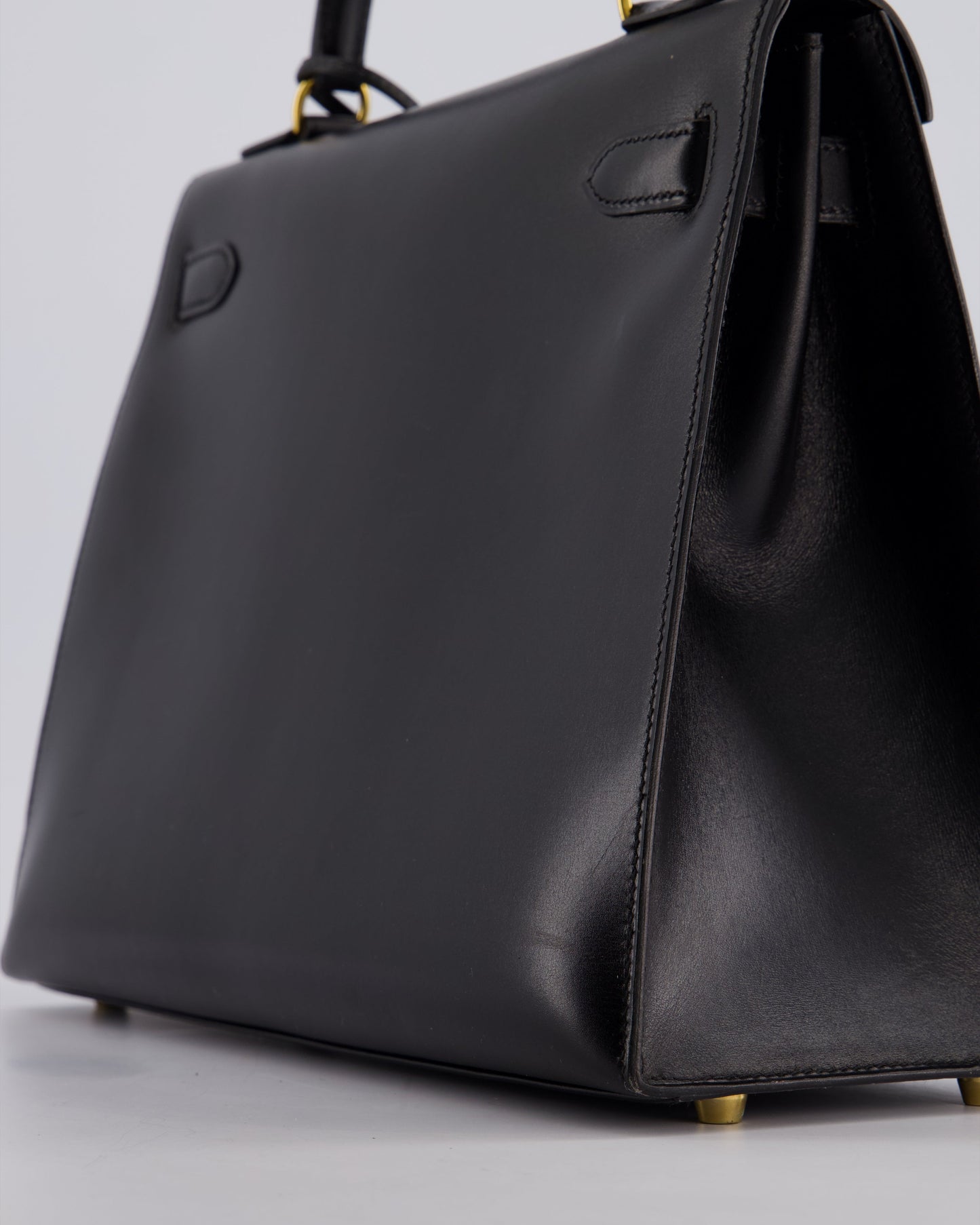 Hermès Vintage Kelly 32cm Sellier Bag in Noir Box Calf Leather with Gold Hardware