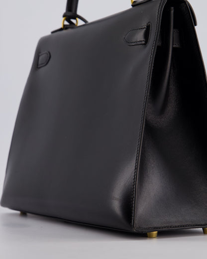 Hermès Vintage Kelly 32cm Sellier Bag in Noir Box Calf Leather with Gold Hardware