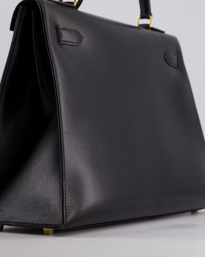 Hermès Vintage Kelly 32cm Sellier Bag in Noir Box Calf Leather with Gold Hardware