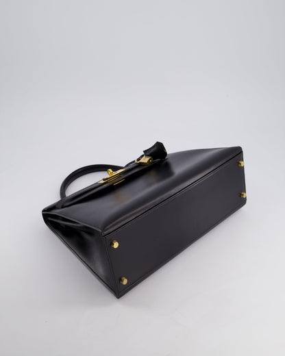 Hermès Vintage Kelly 32cm Sellier Bag in Noir Box Calf Leather with Gold Hardware