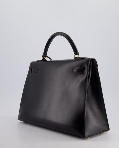 Hermès Vintage Kelly 32cm Sellier Bag in Noir Box Calf Leather with Gold Hardware