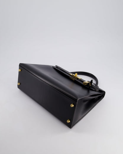 Hermès Vintage Kelly 32cm Sellier Bag in Noir Box Calf Leather with Gold Hardware