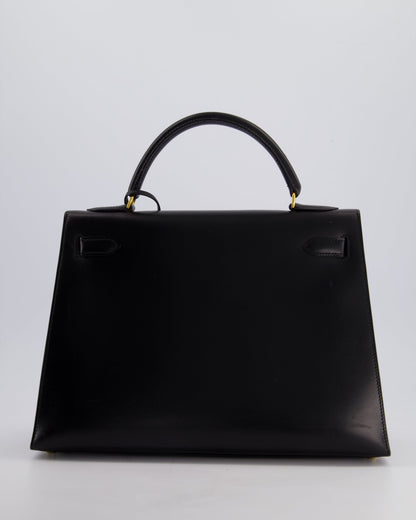 Hermès Vintage Kelly 32cm Sellier Bag in Noir Box Calf Leather with Gold Hardware