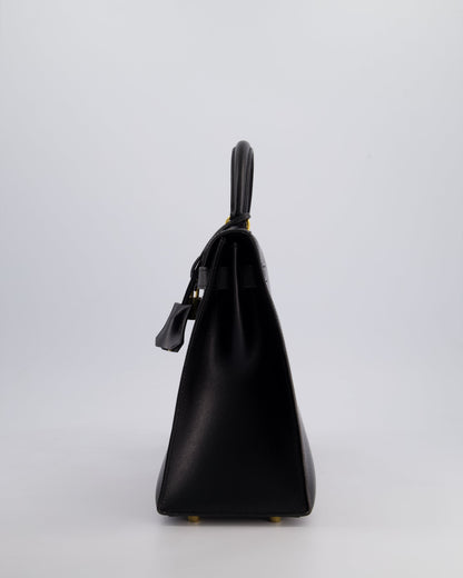 Hermès Vintage Kelly 32cm Sellier Bag in Noir Box Calf Leather with Gold Hardware
