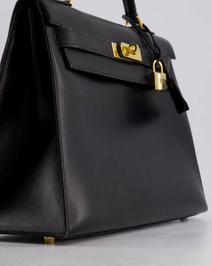 Hermès Vintage Kelly 32cm Sellier Bag in Noir Box Calf Leather with Gold Hardware