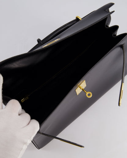 Hermès Vintage Kelly 32cm Sellier Bag in Noir Box Calf Leather with Gold Hardware