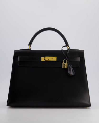 Hermès Vintage Kelly 32cm Sellier Bag in Noir Box Calf Leather with Gold Hardware