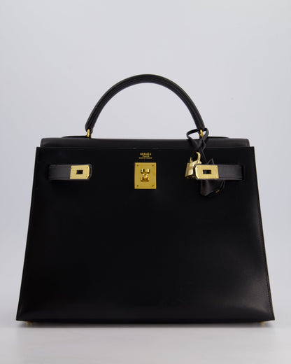 Hermès Vintage Kelly 32cm Sellier Bag in Noir Box Calf Leather with Gold Hardware