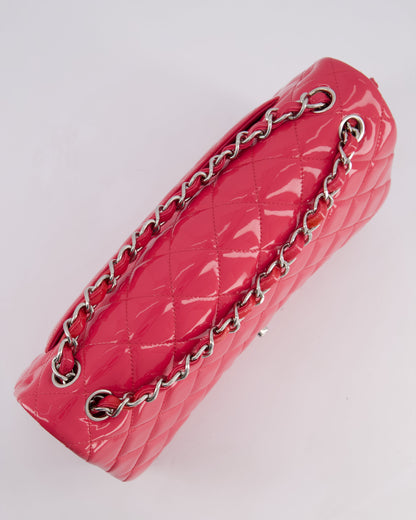 *HOT & FIRE PRICE* Chanel Glossy Raspberry Pink Jumbo Classic Double Flap Bag in Patent Leather with Silver Hardware RRP £9,540