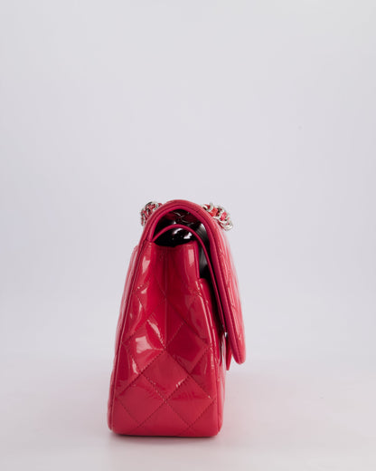 *HOT & FIRE PRICE* Chanel Glossy Raspberry Pink Jumbo Classic Double Flap Bag in Patent Leather with Silver Hardware RRP £9,540