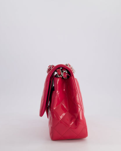 *HOT & FIRE PRICE* Chanel Glossy Raspberry Pink Jumbo Classic Double Flap Bag in Patent Leather with Silver Hardware RRP £9,540