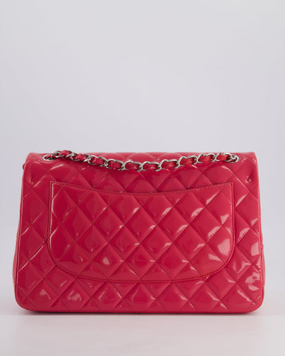 *HOT & FIRE PRICE* Chanel Glossy Raspberry Pink Jumbo Classic Double Flap Bag in Patent Leather with Silver Hardware RRP £9,540