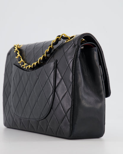 Chanel Vintage Black Classic Medium Stitched Edge Double Flap Bag in Lambskin Leather with 24K Gold Hardware