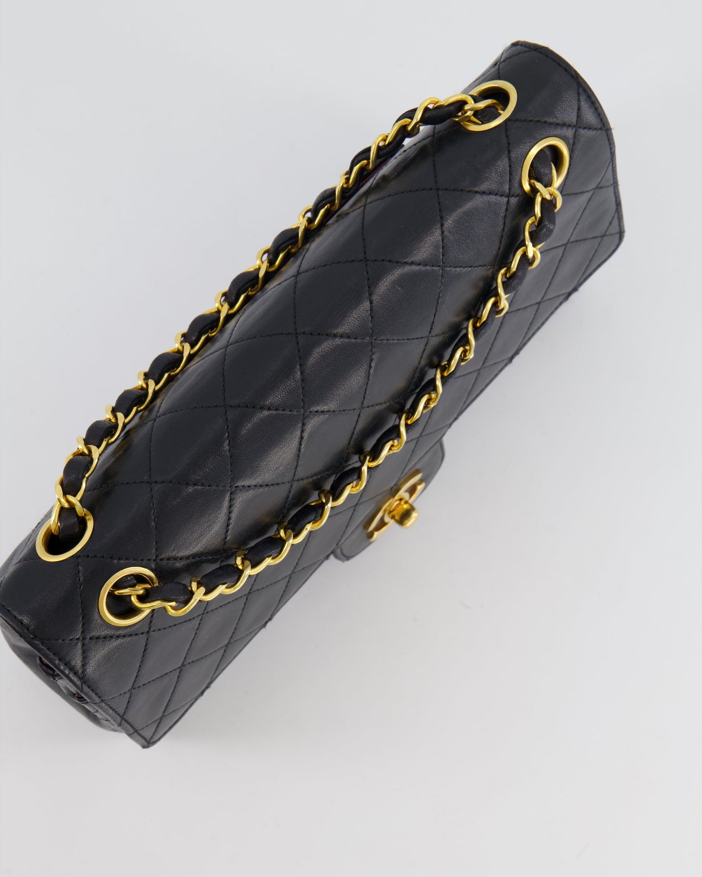 Chanel Vintage Black Classic Medium Stitched Edge Double Flap Bag in Lambskin Leather with 24K Gold Hardware