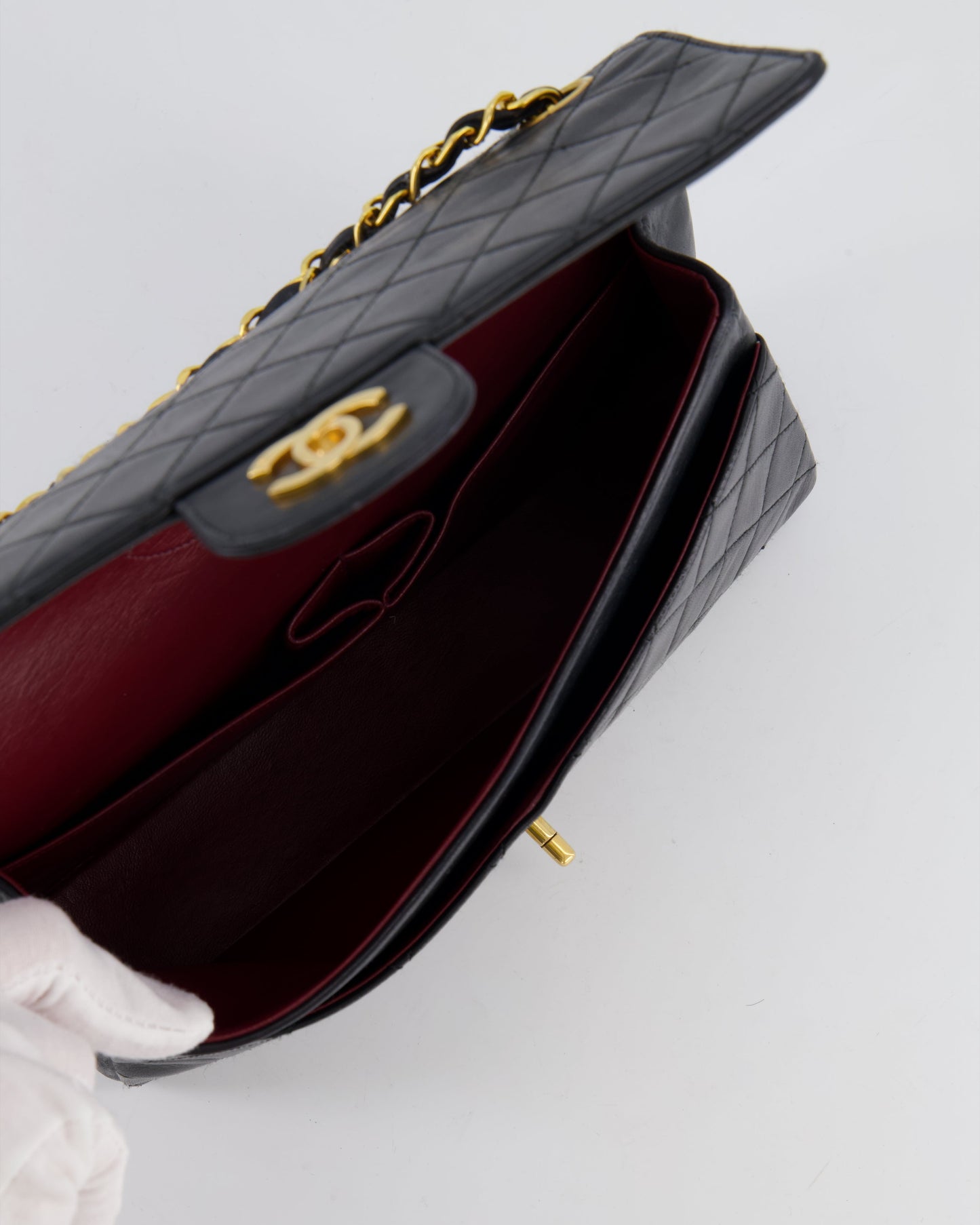 Chanel Vintage Black Classic Medium Stitched Edge Double Flap Bag in Lambskin Leather with 24K Gold Hardware