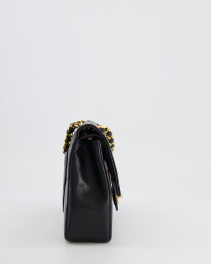 Chanel Vintage Black Classic Medium Stitched Edge Double Flap Bag in Lambskin Leather with 24K Gold Hardware