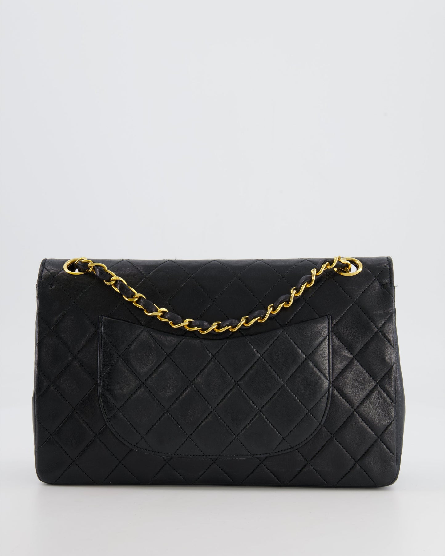 Chanel Vintage Black Classic Medium Stitched Edge Double Flap Bag in Lambskin Leather with 24K Gold Hardware