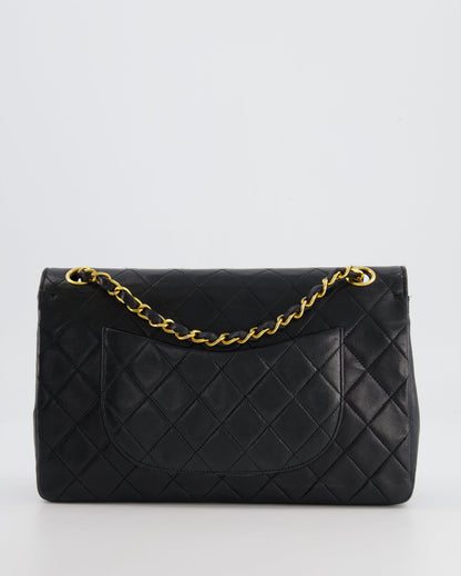 Chanel Vintage Black Classic Medium Stitched Edge Double Flap Bag in Lambskin Leather with 24K Gold Hardware