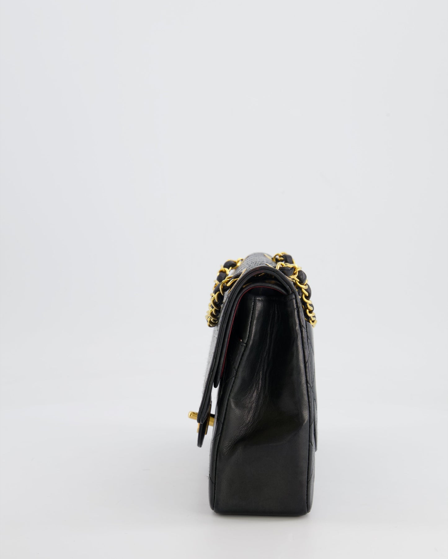 Chanel Vintage Black Classic Medium Stitched Edge Double Flap Bag in Lambskin Leather with 24K Gold Hardware