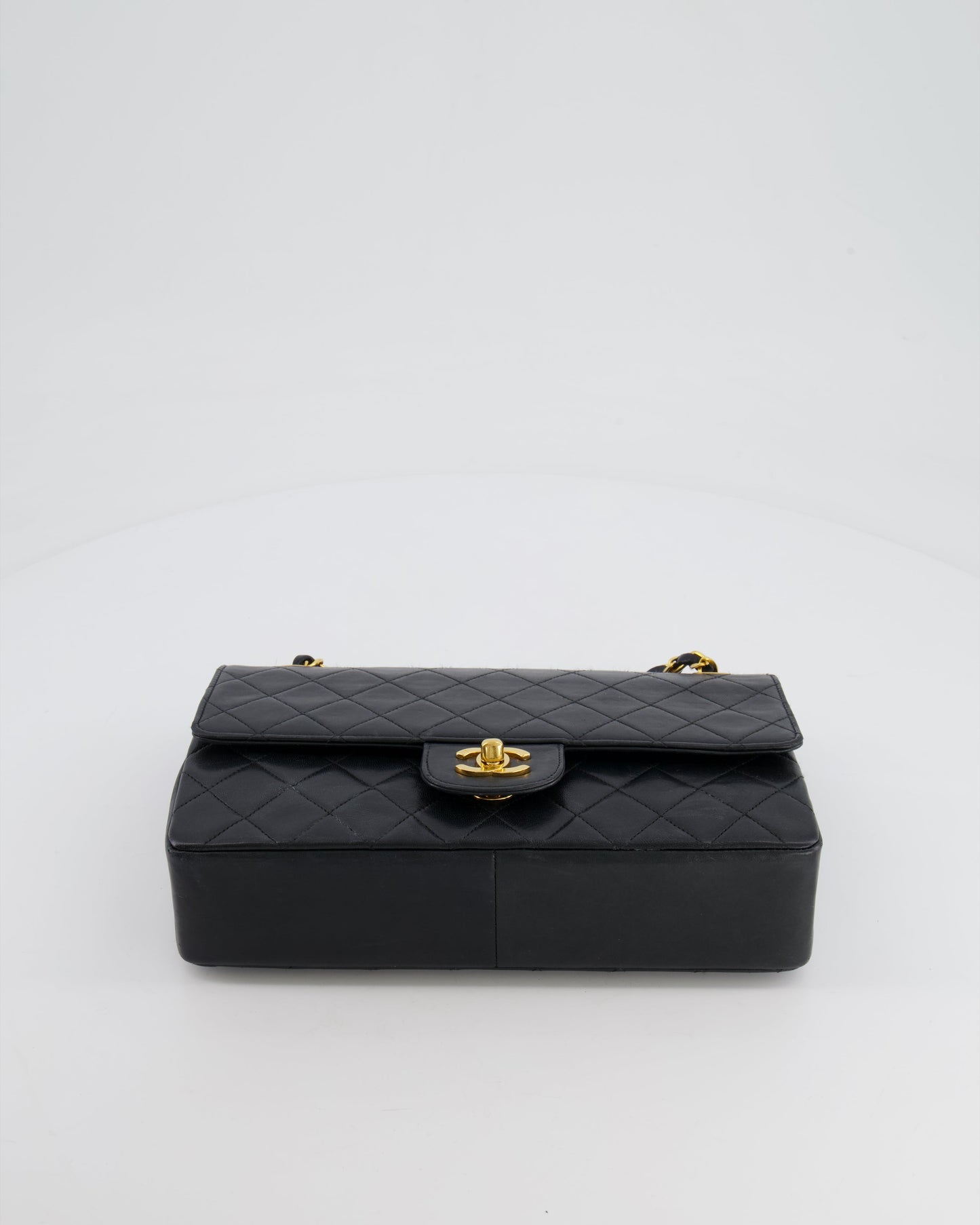 Chanel Vintage Black Classic Medium Stitched Edge Double Flap Bag in Lambskin Leather with 24K Gold Hardware