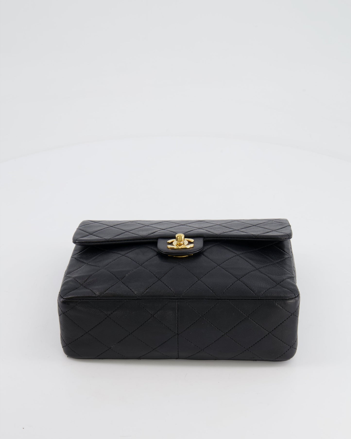 Chanel Vintage Black Small Square Single Flap Bag in Lambskin Leather with 24K Gold Hardware