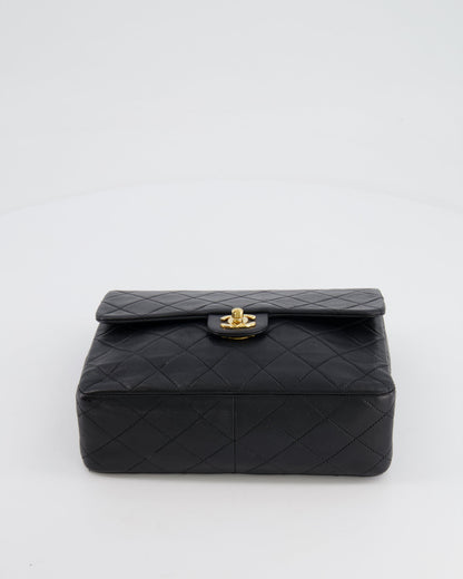 Chanel Vintage Black Small Square Single Flap Bag in Lambskin Leather with 24K Gold Hardware
