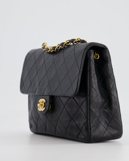 Chanel Vintage Black Small Square Single Flap Bag in Lambskin Leather with 24K Gold Hardware