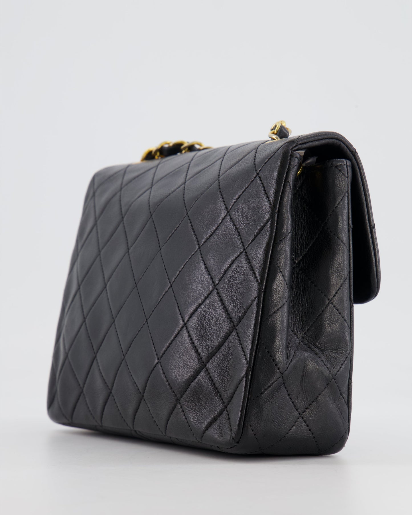 Chanel Vintage Black Small Square Single Flap Bag in Lambskin Leather with 24K Gold Hardware