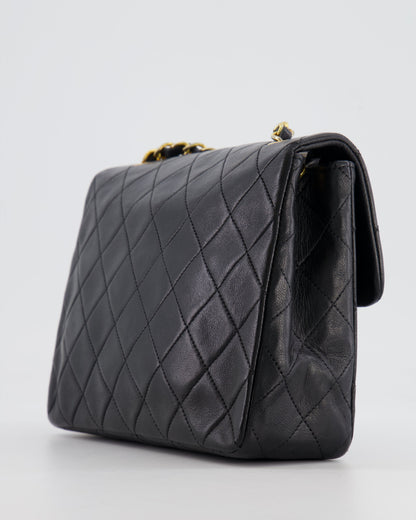 Chanel Vintage Black Small Square Single Flap Bag in Lambskin Leather with 24K Gold Hardware
