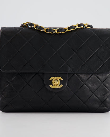Chanel Vintage Black Small Square Single Flap Bag in Lambskin Leather with 24K Gold Hardware