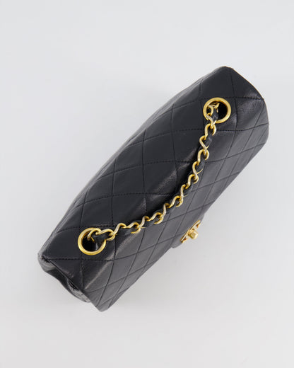 Chanel Vintage Black Small Square Single Flap Bag in Lambskin Leather with 24K Gold Hardware