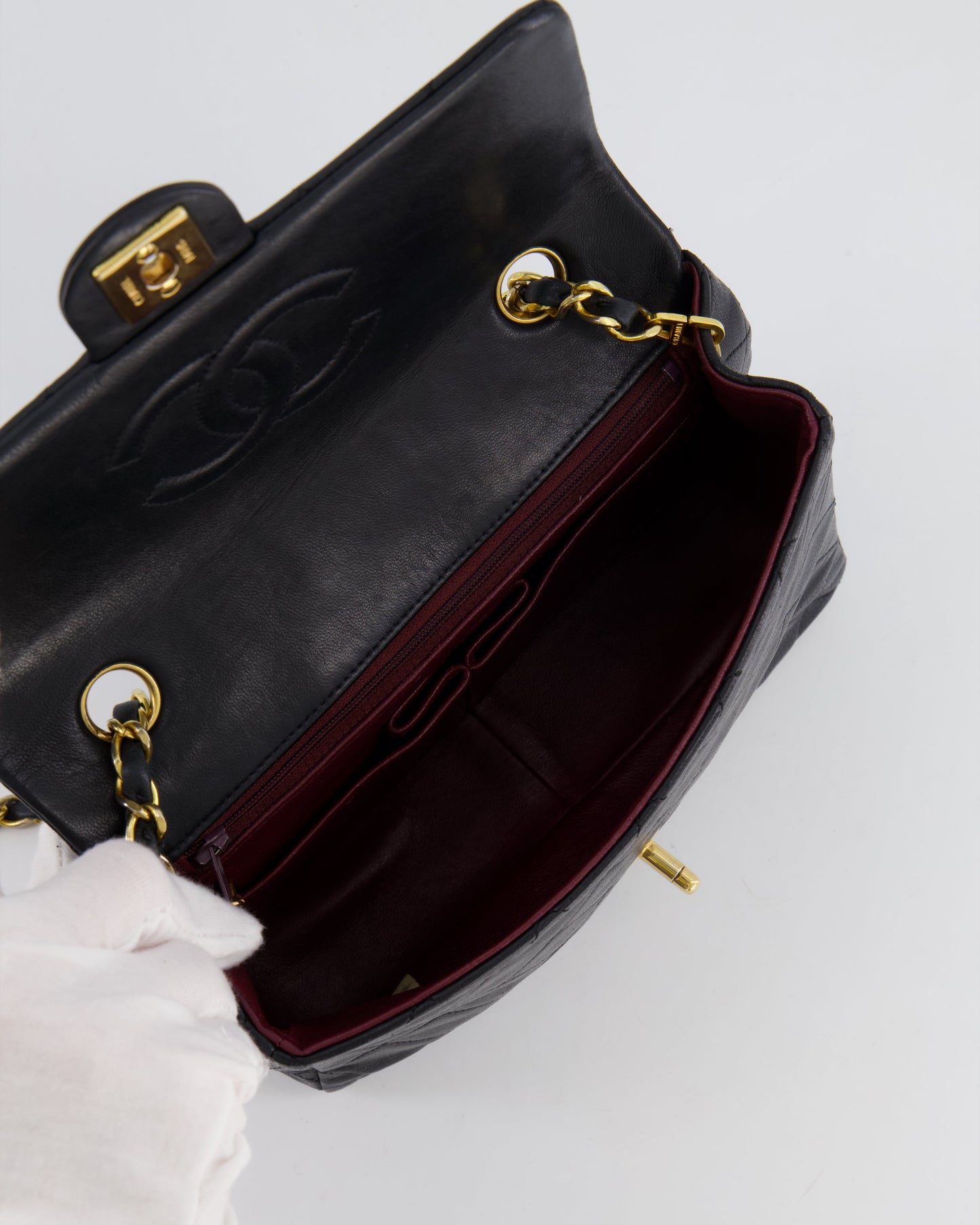 Chanel Vintage Black Small Square Single Flap Bag in Lambskin Leather with 24K Gold Hardware