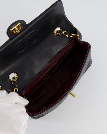 Chanel Vintage Black Small Square Single Flap Bag in Lambskin Leather with 24K Gold Hardware