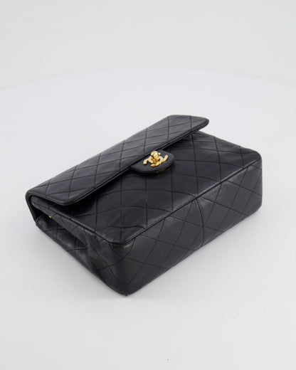 Chanel Vintage Black Small Square Single Flap Bag in Lambskin Leather with 24K Gold Hardware