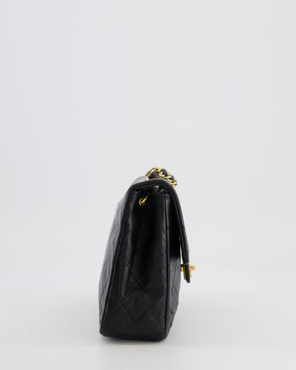 Chanel Vintage Black Small Square Single Flap Bag in Lambskin Leather with 24K Gold Hardware