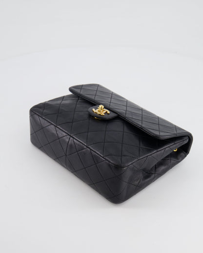 Chanel Vintage Black Small Square Single Flap Bag in Lambskin Leather with 24K Gold Hardware