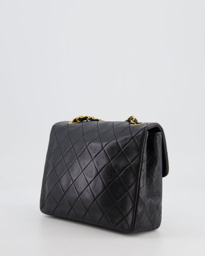 Chanel Vintage Black Small Square Single Flap Bag in Lambskin Leather with 24K Gold Hardware