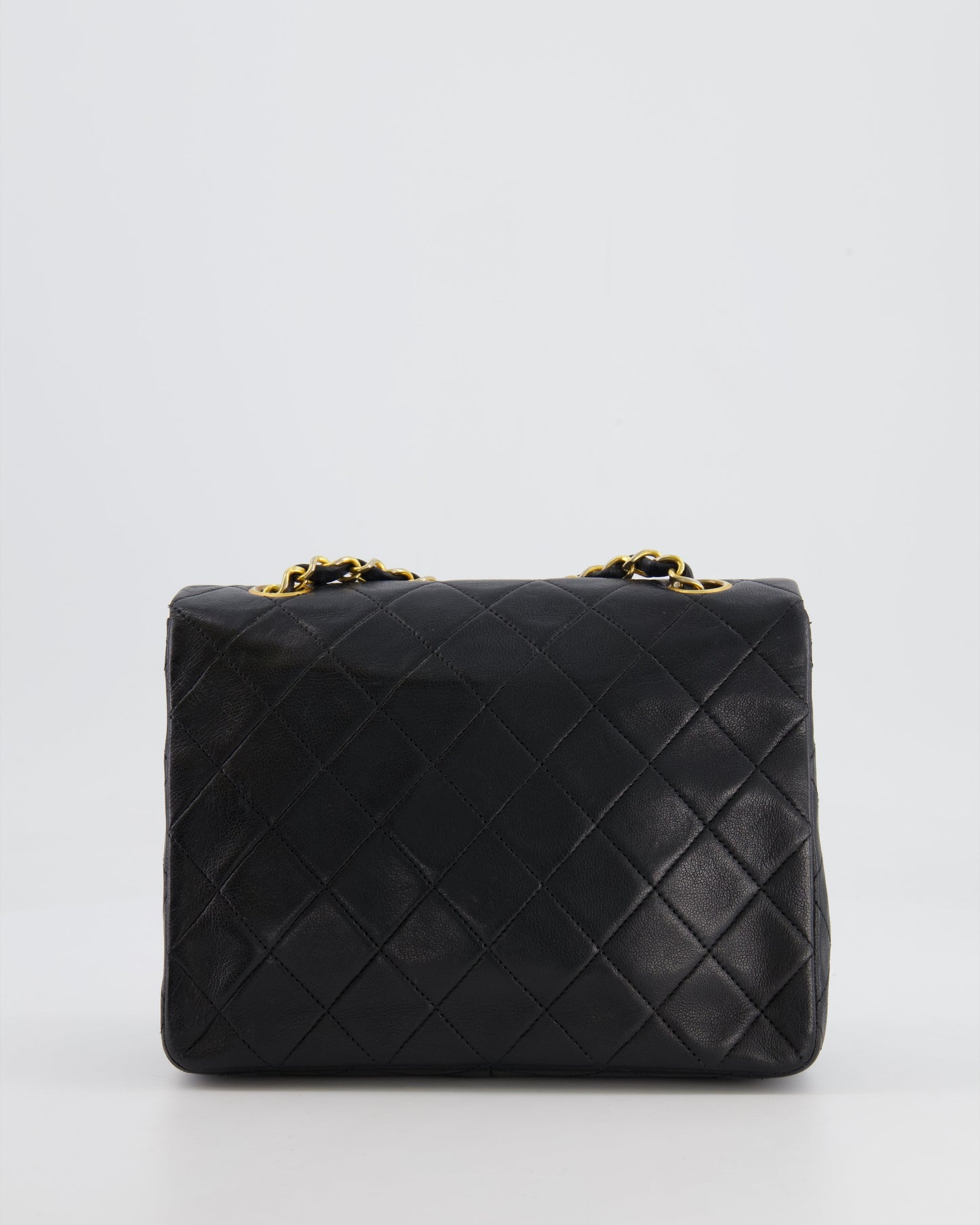 Chanel Vintage Black Small Square Single Flap Bag in Lambskin Leather with 24K Gold Hardware