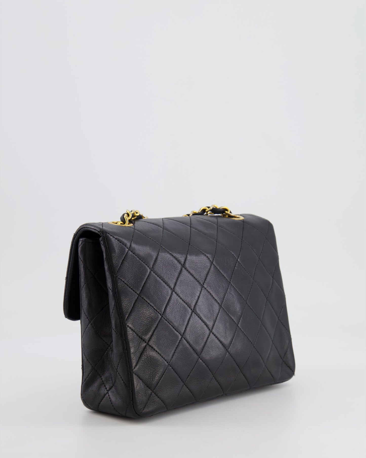Chanel Vintage Black Small Square Single Flap Bag in Lambskin Leather with 24K Gold Hardware