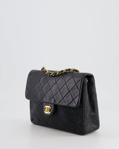 Chanel Vintage Black Small Square Single Flap Bag in Lambskin Leather with 24K Gold Hardware