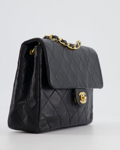 Chanel Vintage Black Small Square Single Flap Bag in Lambskin Leather with 24K Gold Hardware