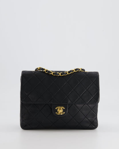 Chanel Vintage Black Small Square Single Flap Bag in Lambskin Leather with 24K Gold Hardware