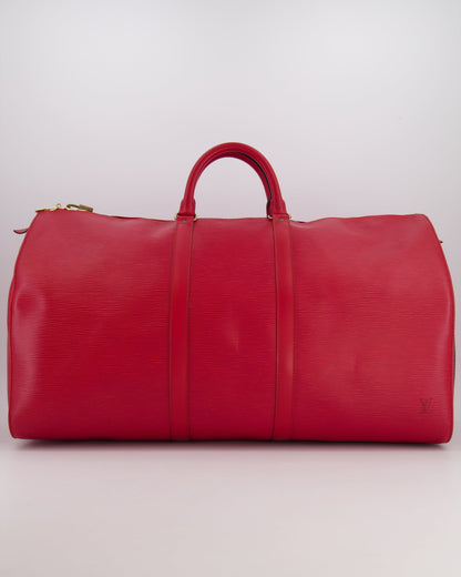Louis Vuitton Vintage Red Epi Leather Keepall 55 Travel Bag with Gold Hardware RRP £2,800