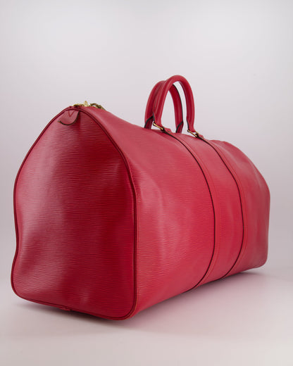 Louis Vuitton Vintage Red Epi Leather Keepall 55 Travel Bag with Gold Hardware RRP £2,800