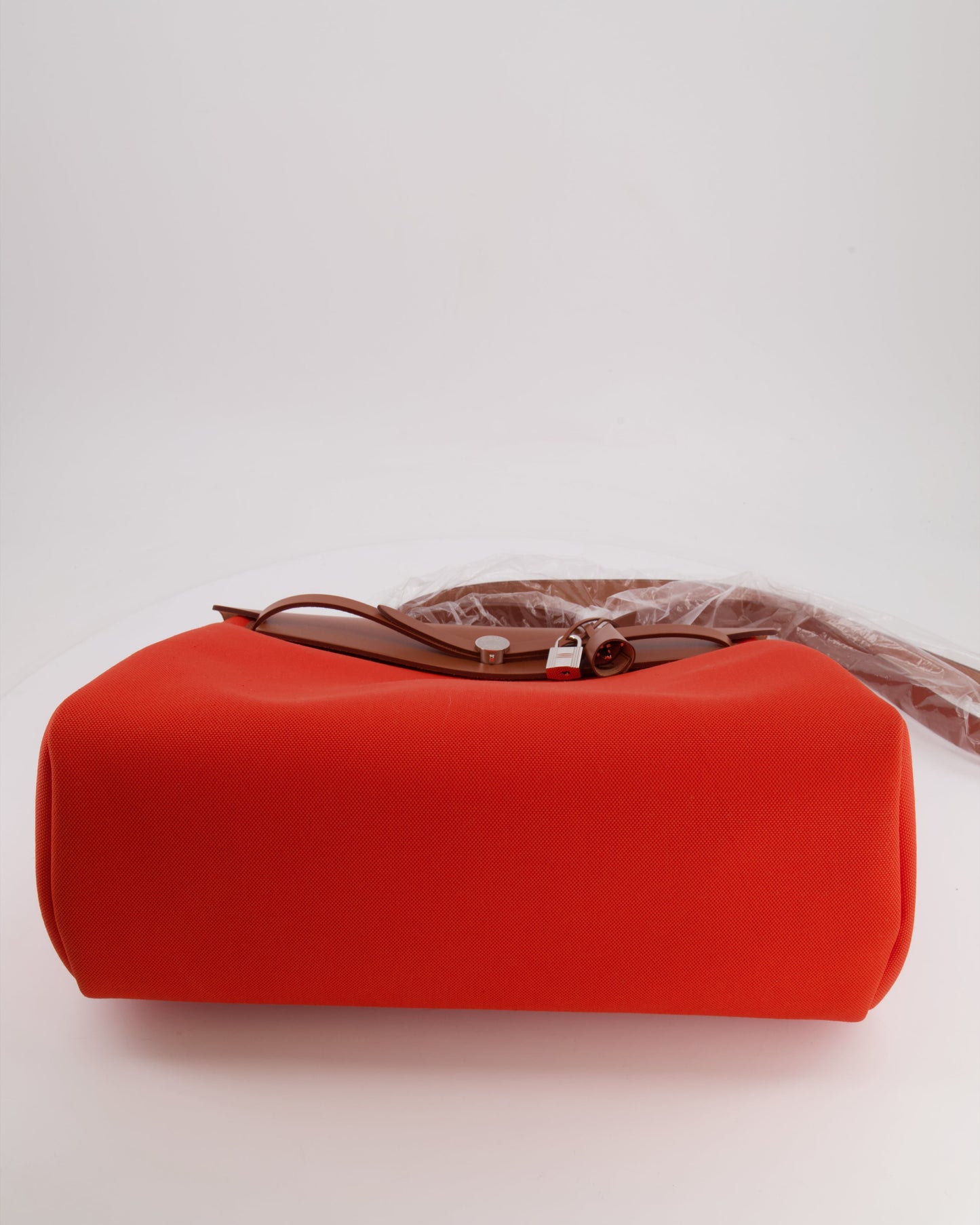 Hermès Herbag 39 in Orange Mecano Toile Canvas and Fauve Vache Hunter Leather with Palladium Hardware