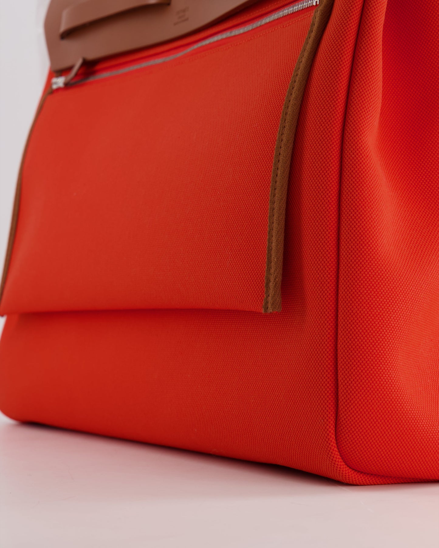 Hermès Herbag 39 in Orange Mecano Toile Canvas and Fauve Vache Hunter Leather with Palladium Hardware