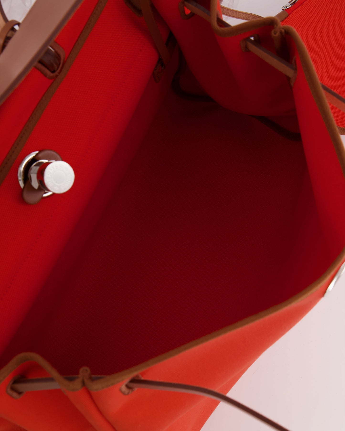 Hermès Herbag 39 in Orange Mecano Toile Canvas and Fauve Vache Hunter Leather with Palladium Hardware
